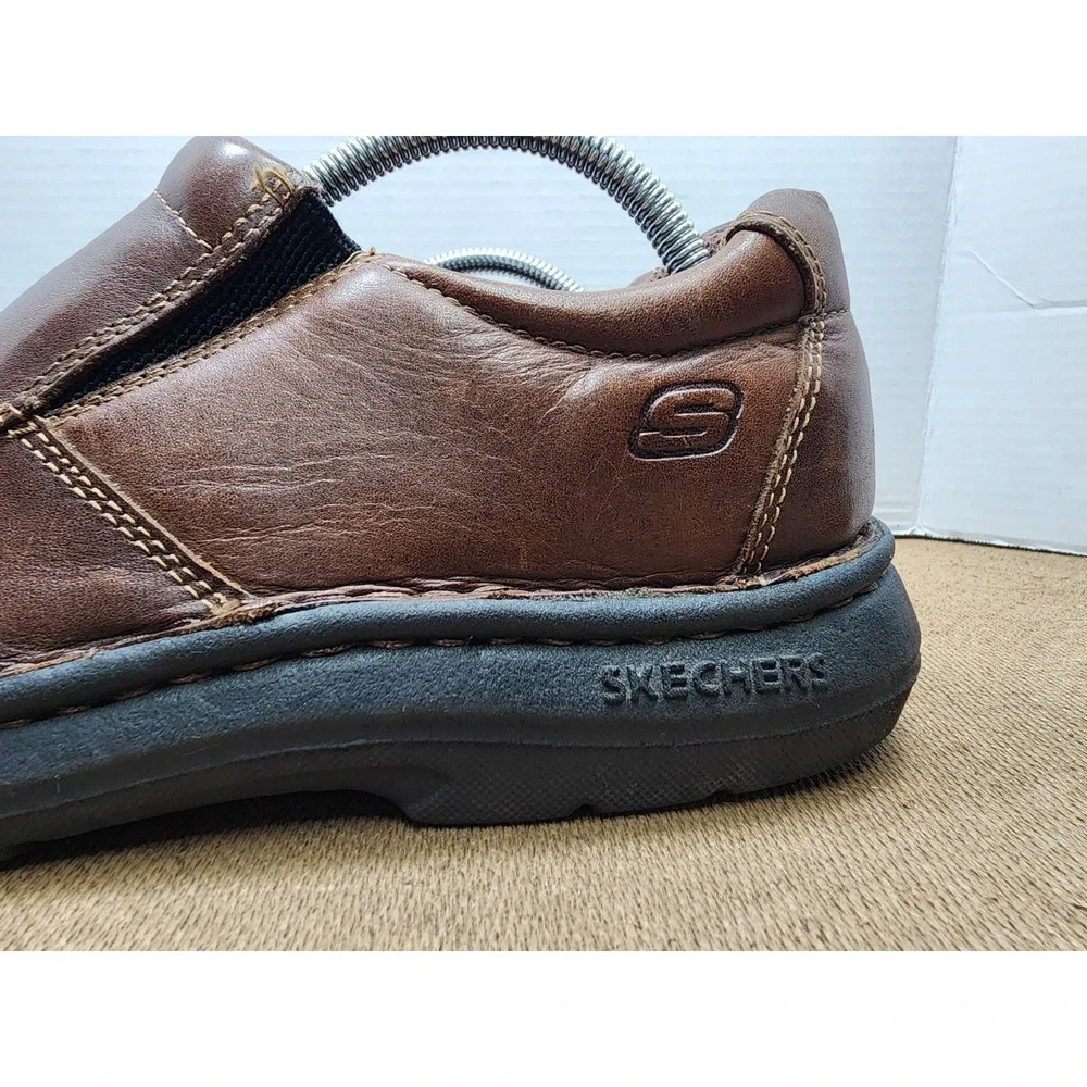 Skechers Shoes Mens 9 Comfort Slip On 4274 Brown Leather Bicycle Toe Low Top